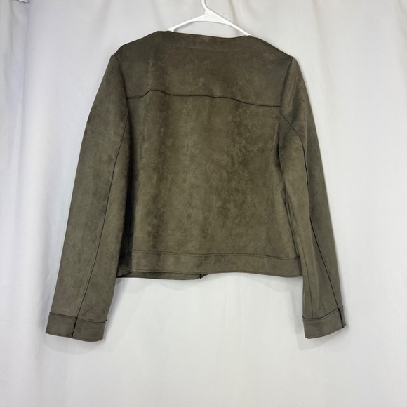 INDUSTRY Faux Leather Olive Green Button Front Cropped Jacket Women's Size L - Picture 3 of 6